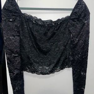 Guess Small Black Lace long sleeve crop shirt